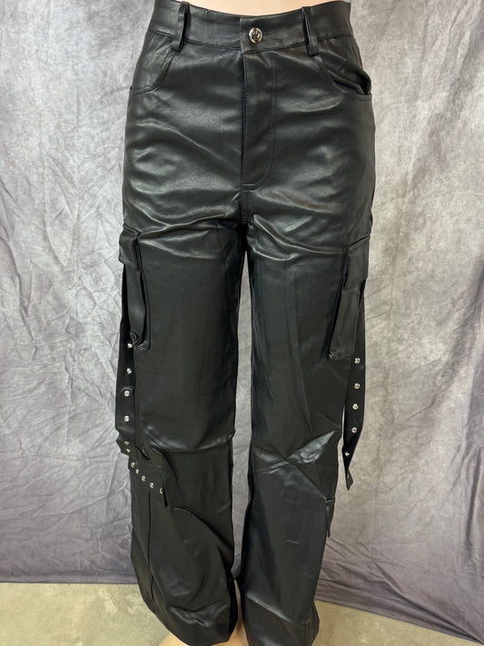 Pantalon semi piel negro